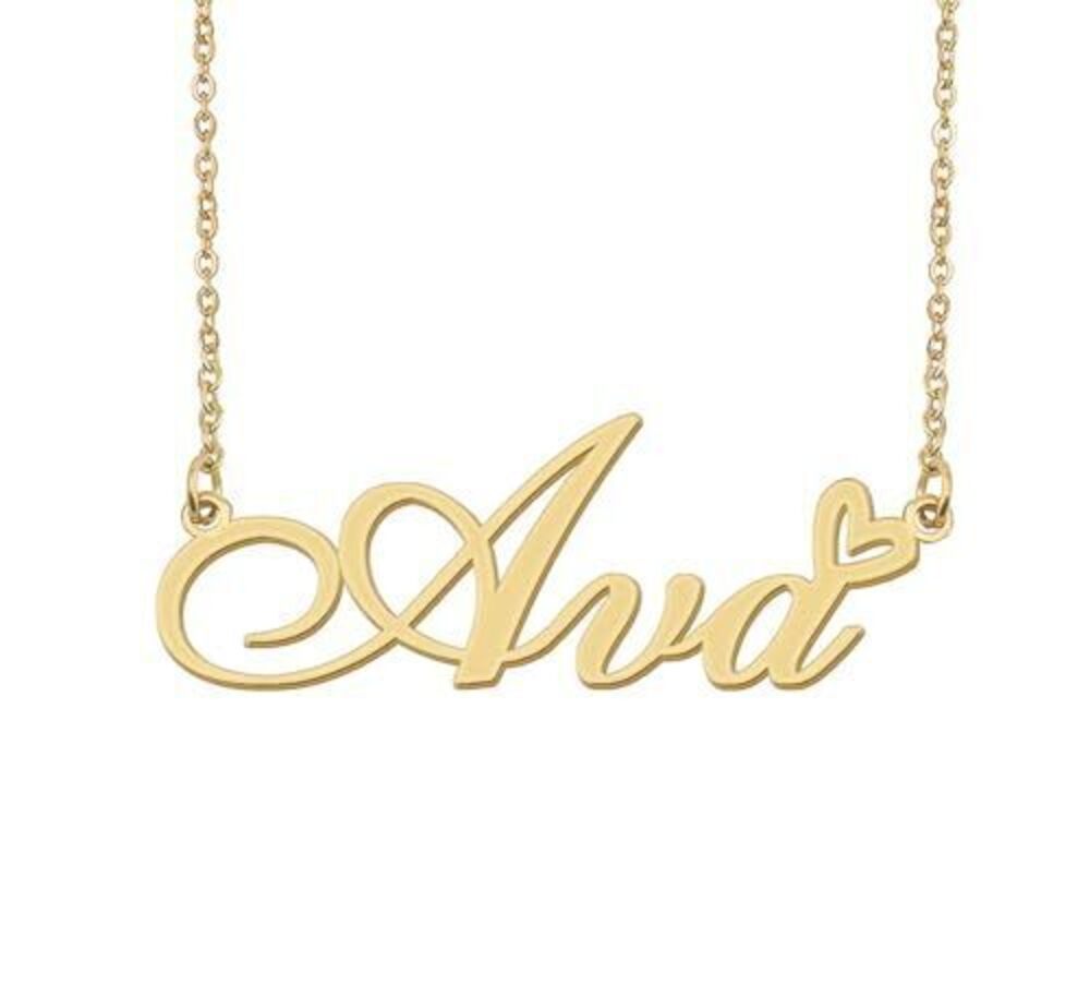 2216 Ava Name Necklace Heart Charm Pendant 18k Gold Plated Stainless Steel